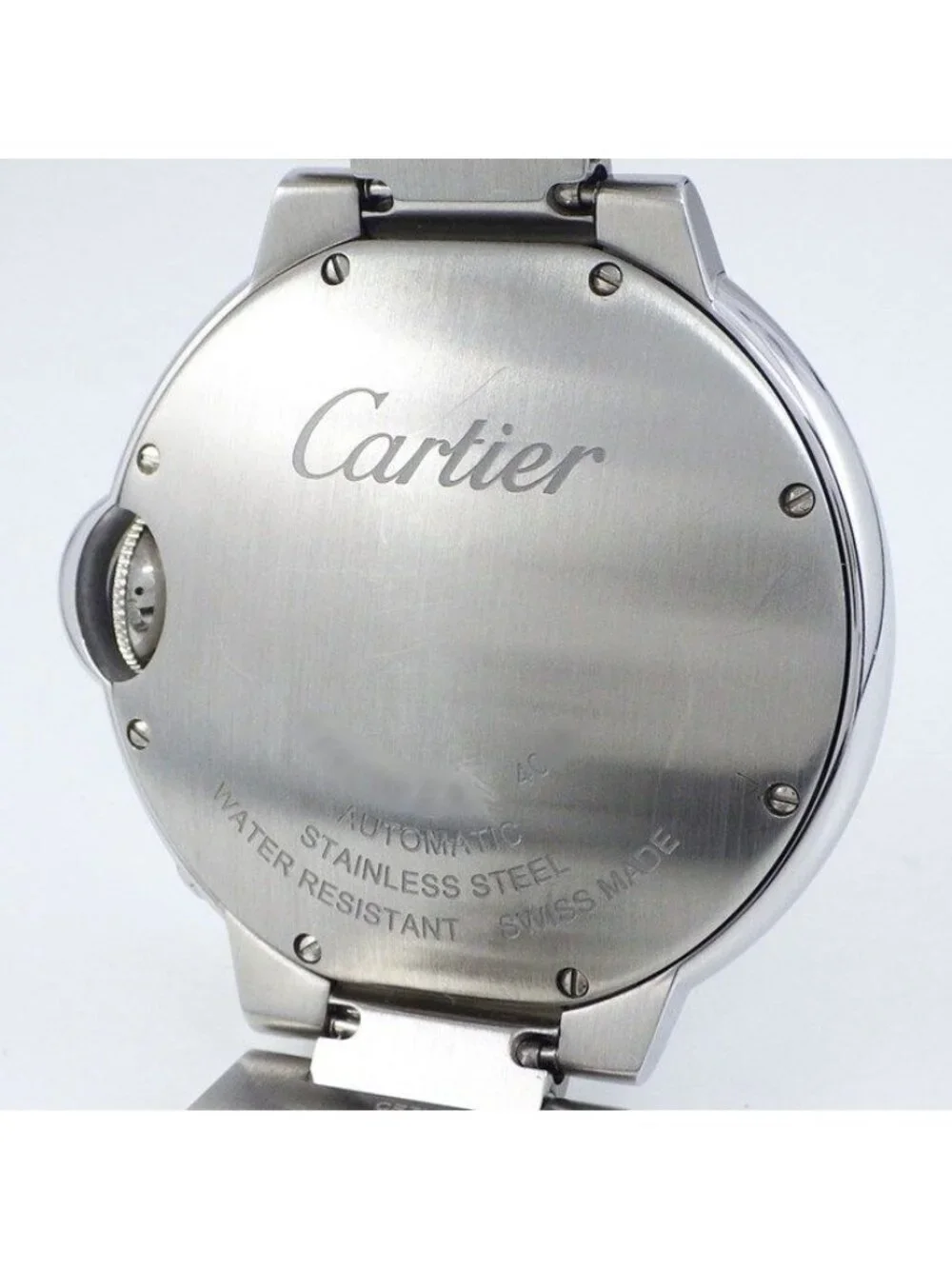 Cartier Watch Baron Blue Wsbb Silver Guilloche Dial Roman Index Moon Phase SS